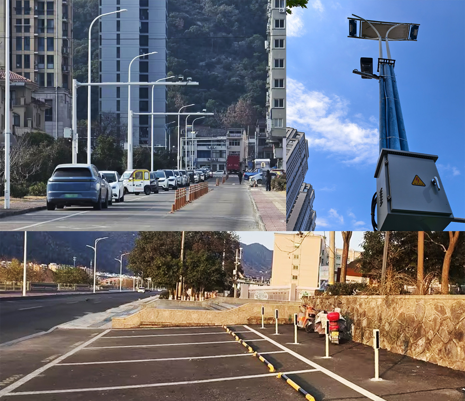高位识别设备与路侧视频桩组合部署的城市路内停车场景